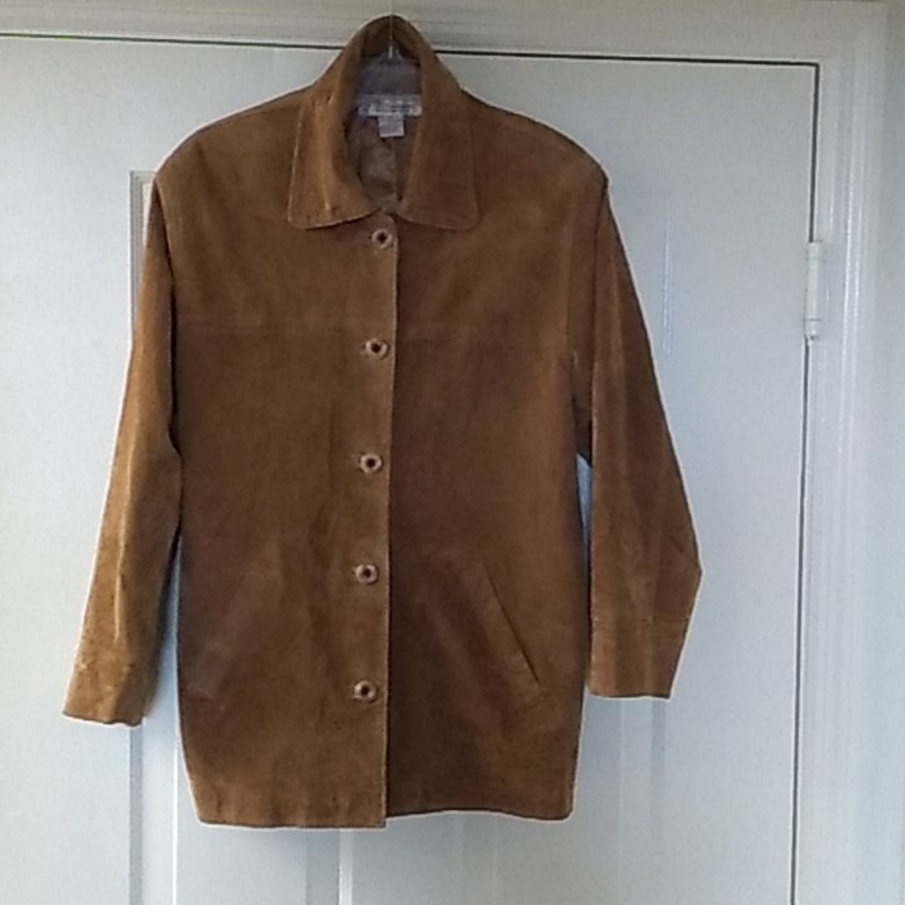 NORM THOMPSON tan swuede button leather jacket